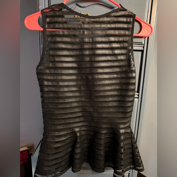 NWOT PARKER BLACK LEATHER MESH STRIPED PEPLUM TOP XS - Picture 4 of 6